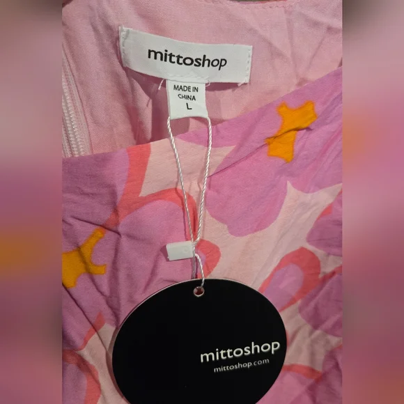 Mittoshop Pink & Purple Floral Rayon Empire Waist Lined Mini Dress Large NWT - Picture 4 of 5